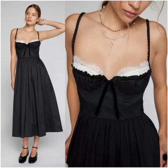 For Love And Lemons Dresses & Skirts - For Love & Lemons Doris Black Sweetheart Neckline Lace Formal Midi Dress Medium